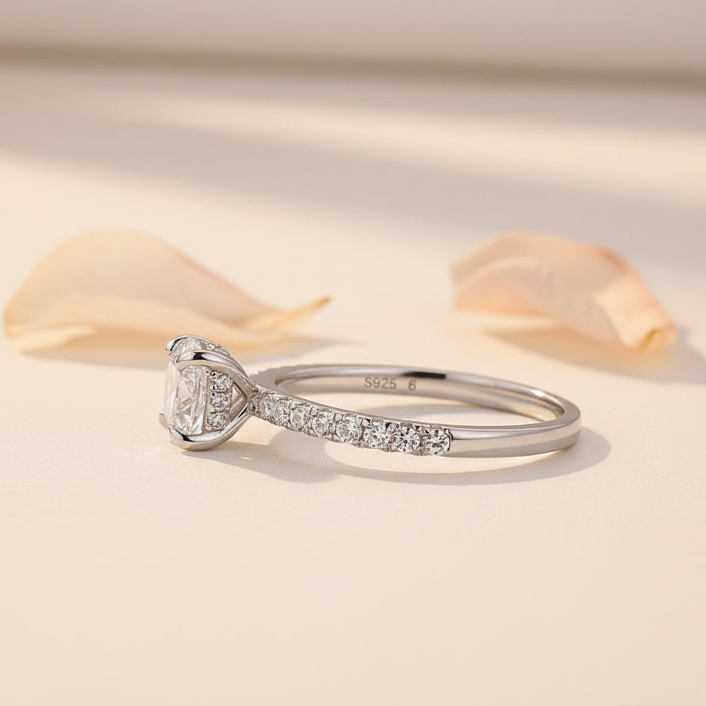 Aurevyn Triple Row Pavé 1.0Ct/2.0Ct Round Cut Moissanite Engagement Ring In Sterling Silver