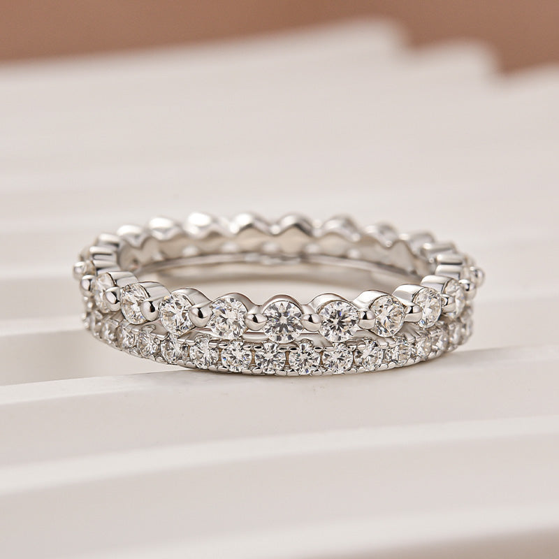 Aurevyn Moissanite Women's Stackable Wedding Band Set In Sterling Silver