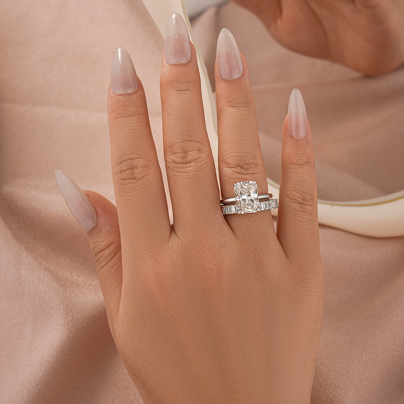 Aurevyn Moissanite 4.5Ct Solitaire Radiant Cut White Gold Wedding Ring with Emerald Cut Wedding Ring