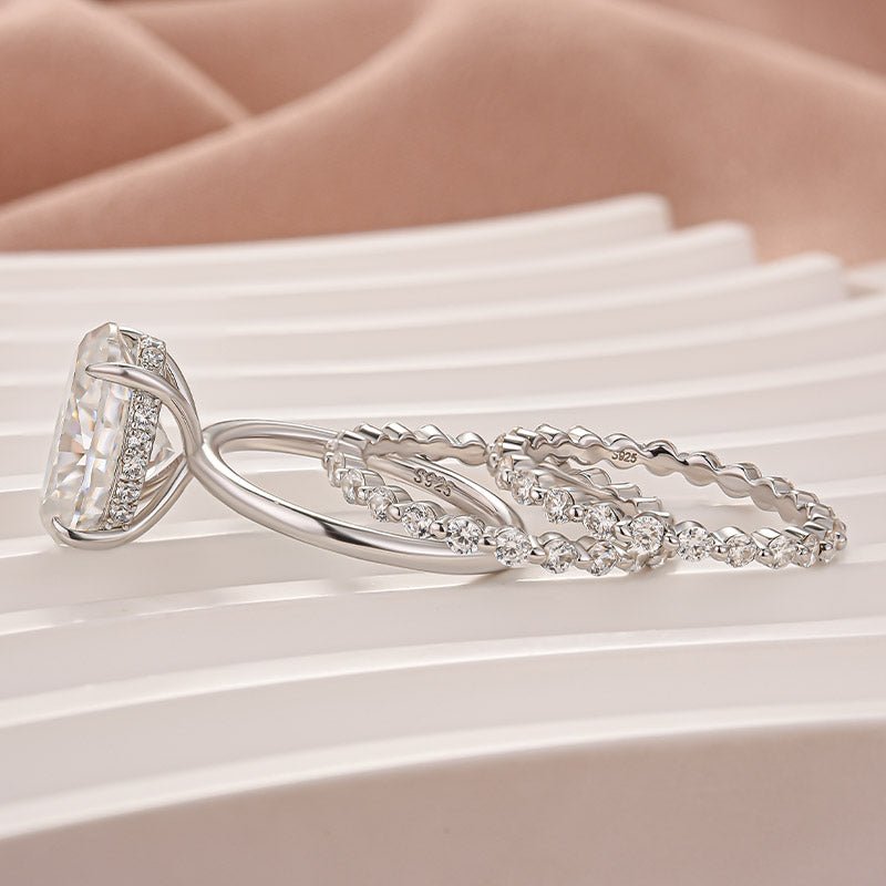 Aurevyn Moissanite 5.5Ct Hidden Halo Oval Cut Engagement Ring with 1.5 Ct Round Cut Yellow Gold Anniversary Ring
