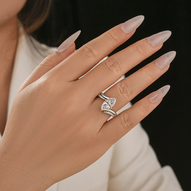 Aurevyn Moissanite 3.0Ct Marquise Cut Insert Wedding Ring Set For Women In Sterling Silver