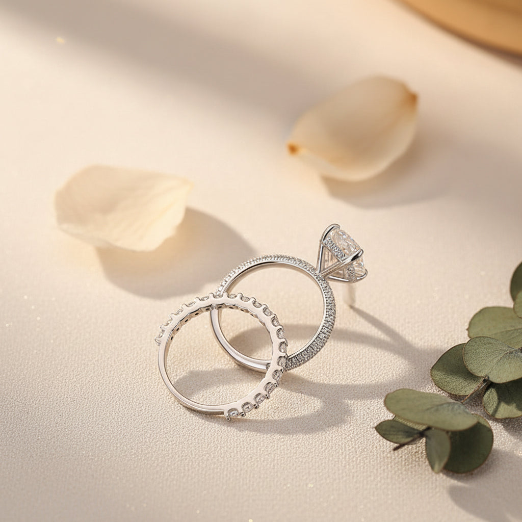 Aurevyn Moissanite 3.5Ct Radiant Cut White Gold Engagement Ring with Pavé Ring