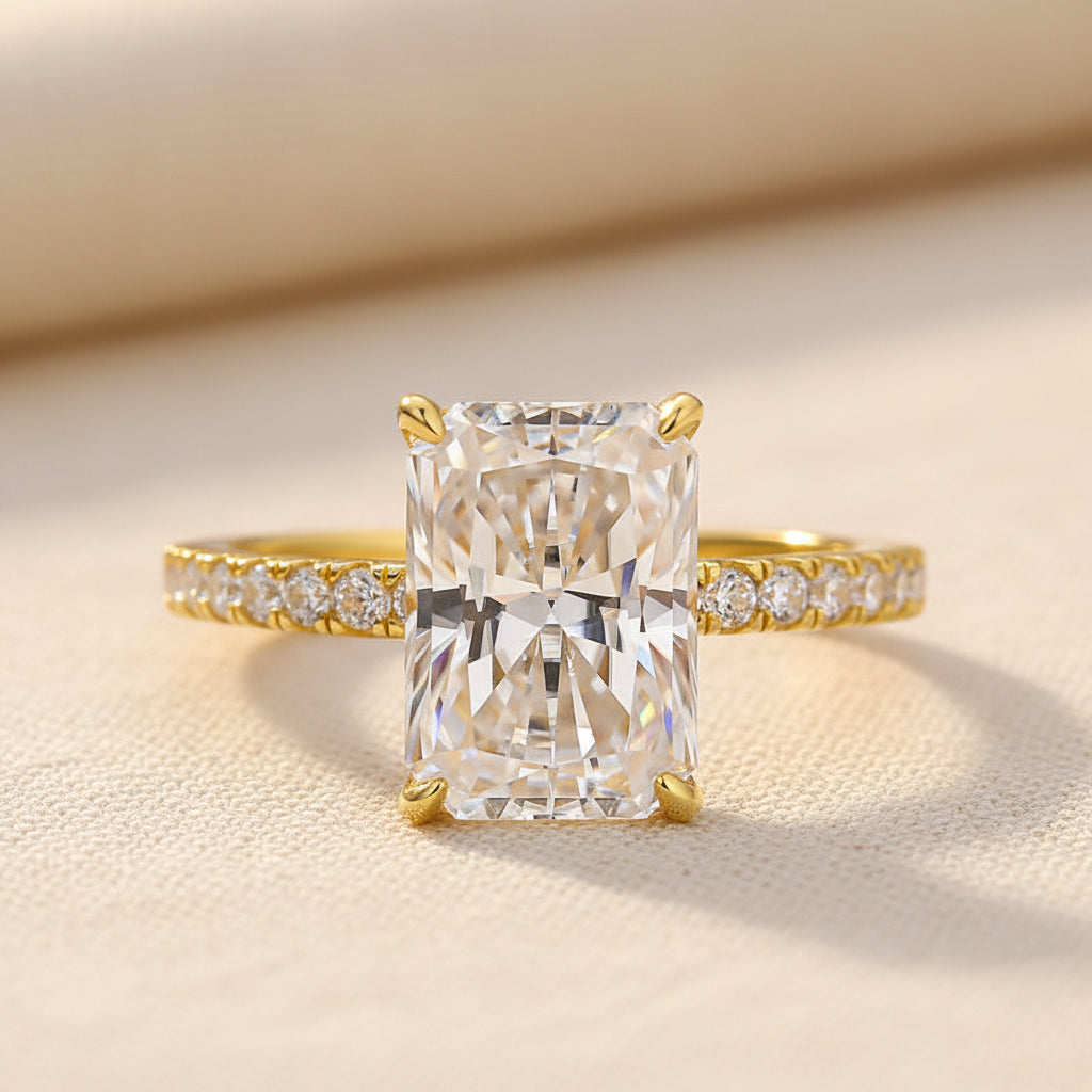 Aurevyn Moissanite 3.5Ct Radiant Cut Hidden Halo Engagement Ring in Sterling Silver