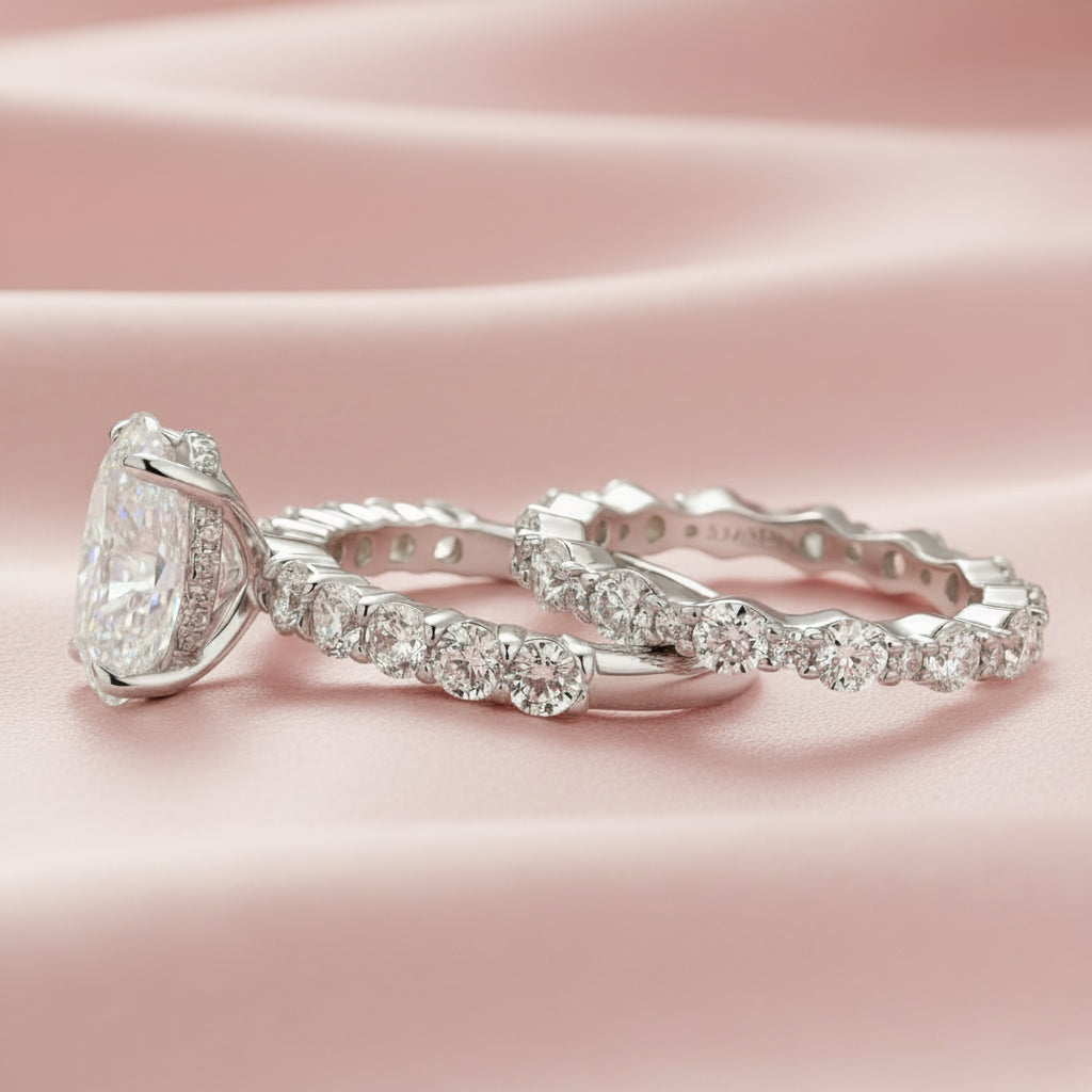 Aurevyn 4.0Ct Oval Cut Engagement Ring With Round Cut/Asscher Cut Wedding Band Wedding Ring Set