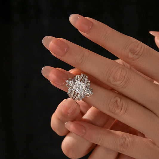 Aurevyn Moissanite 2.0 Ct Princess Cut Solitaire White Gold Engagement Ring with Enhancer Ring