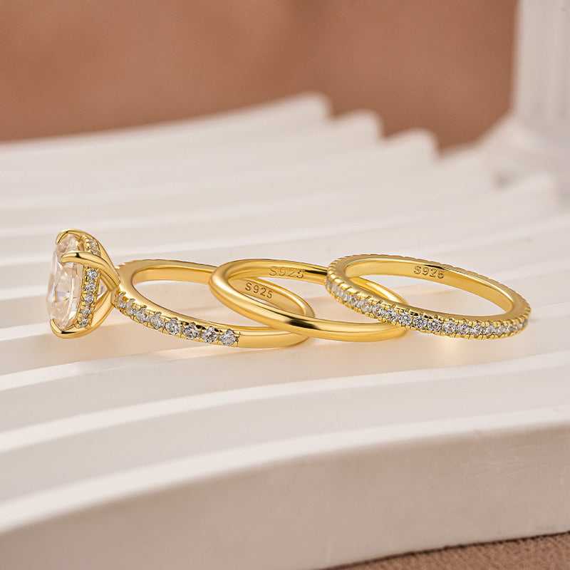 Aurevyn Moissanite 3.0Ct Cushion Cut Yellow Gold Travel Bridal Set