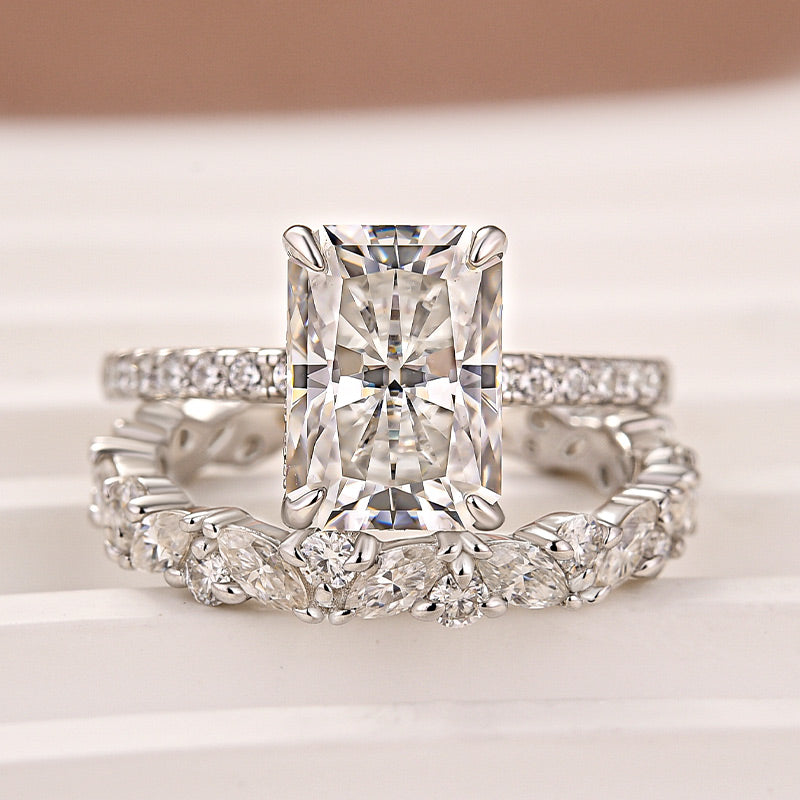Aurevyn Moissanite 3.5Ct Radiant Cut White Gold Wedding Ring with Round & Marquise Cut Wedding Ring