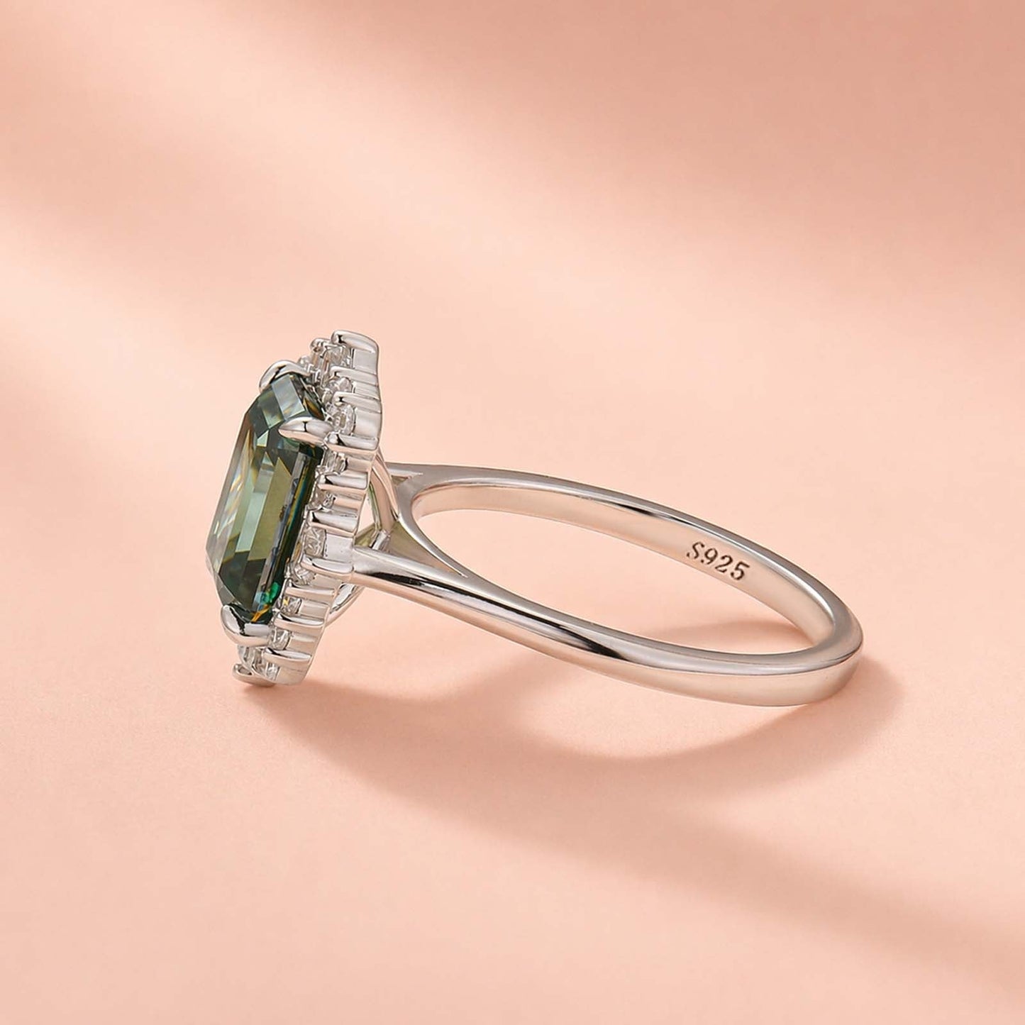 Aurevyn Moissanite 3.0Ct Halo Emerald Stone Emerald Cut Engagement Ring in Sterling Silver