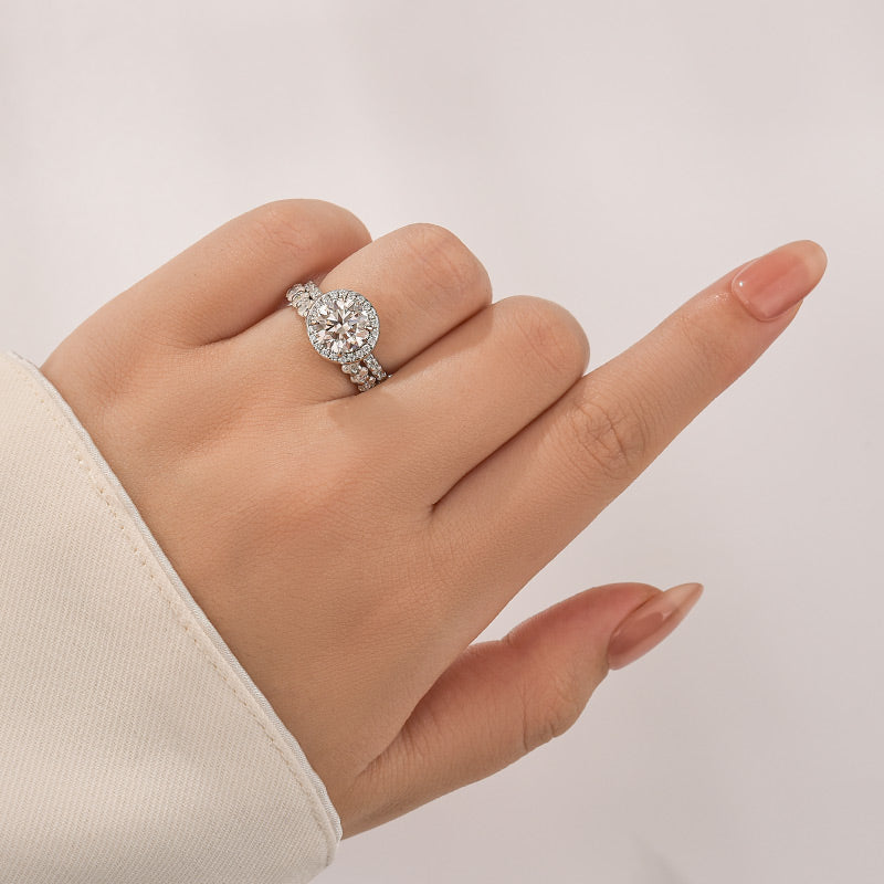 Aurevyn 2.0 Ct Halo Round Cut White Gold Wedding Ring with Oval Cut Wedding Band