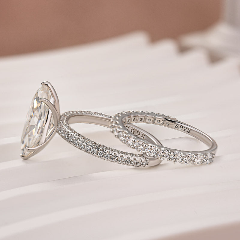 Aurevyn Moissanite 3.0Ct Marquise Cut Pave Three-Sided Band Bridal Ring Set