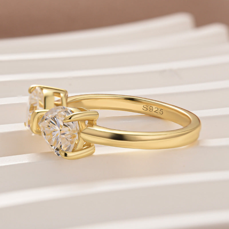 Aurevyn 1.0Ct*2 Heart Cut Toi et Moi Yellow Gold Moissanite Engagement Ring in S925 Sterling Silver