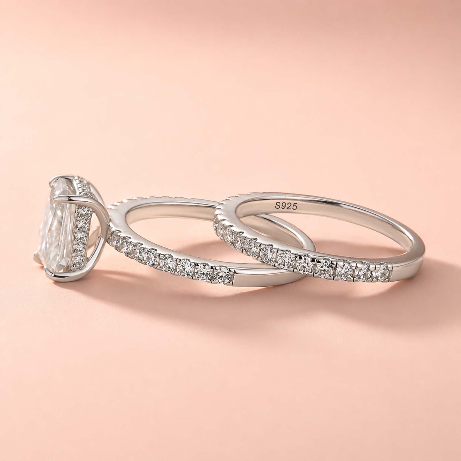 Aurevyn S925 2.0Ct Radiant Cut Engagement Ring Set in Sterling Silver with Pave Wedding Band