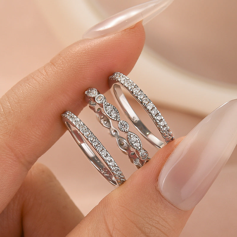 Aurevyn Eternity 3PCS Stacking Moissanite Wedding Band Set In White Gold Plated