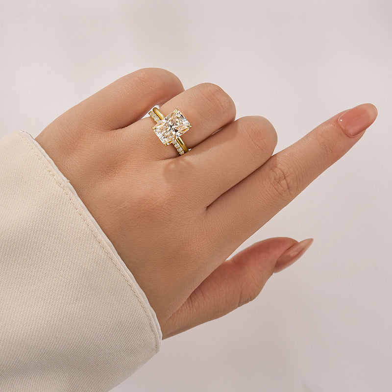 Aurevyn Moissanite 4.5 Ct Radiant Cut Yellow Gold Engagement Ring with Open Wedding Band