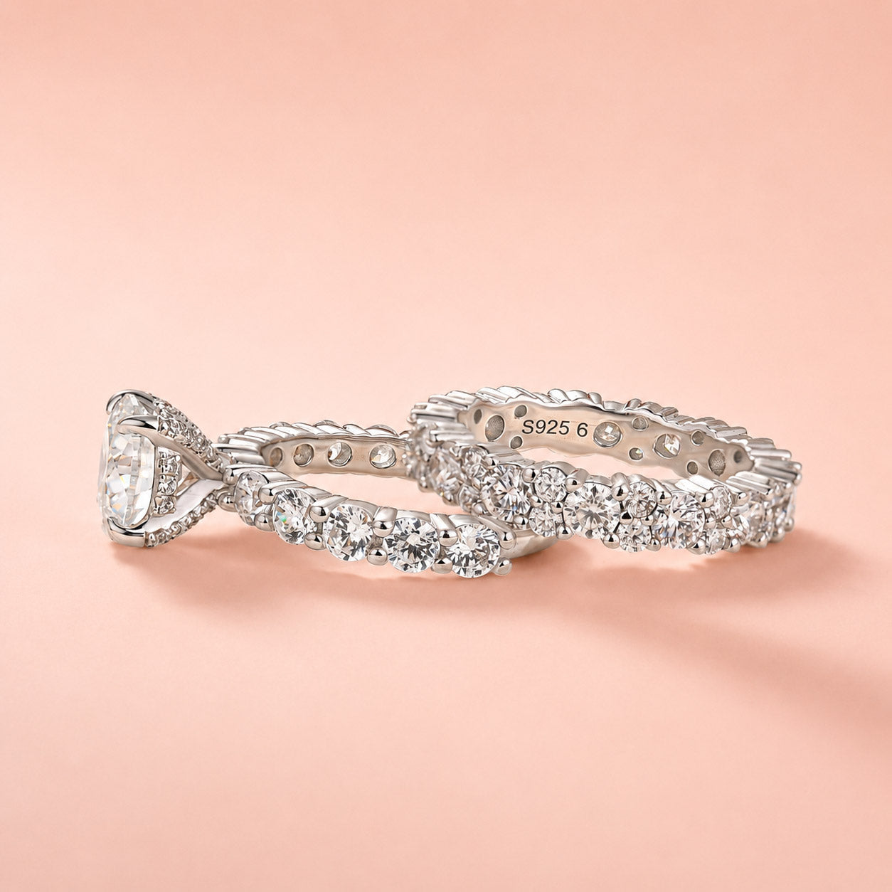 Aurevyn S925 2.0Ct Round Cut 2PC Brival Ring Set Solitaire Promise Ring & Pavé Eternity Band