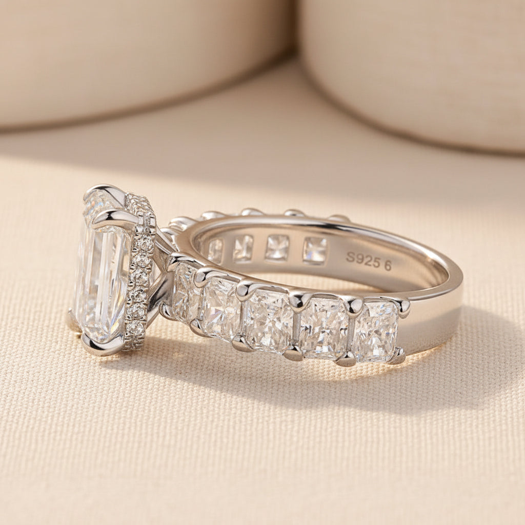 Aurevyn Moissanite 3.5Ct Radiant Cut Engagement Ring with 3.0Ct Radiant Cut Band