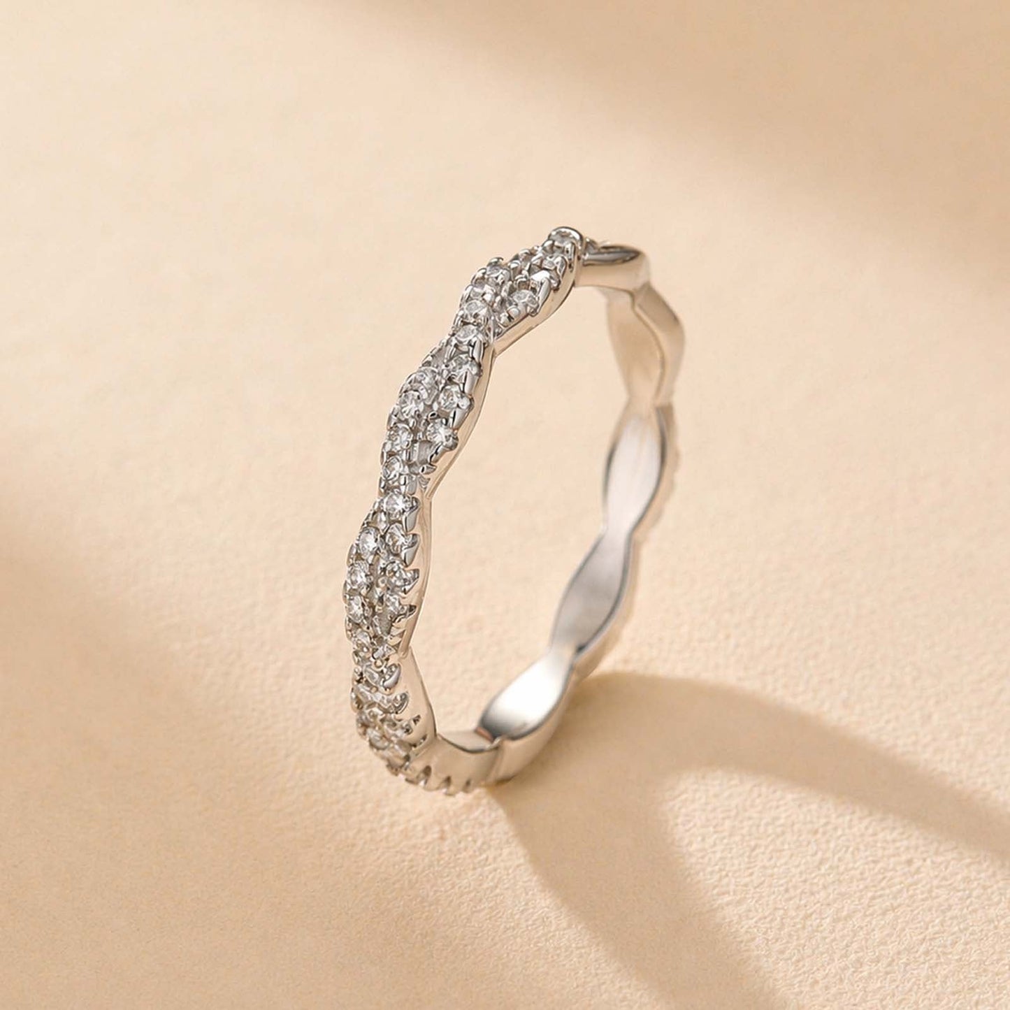 Aurevyn S925 Wave-Shaped Eternity Band In Sterling Silver Stackable Wedding Ring For Women