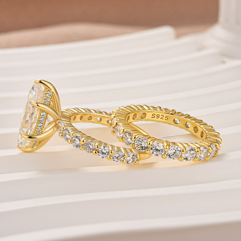 Aurevyn Moissanite 3.0Ct Marquise Side Stone Yellow Gold Travel Bridal Set