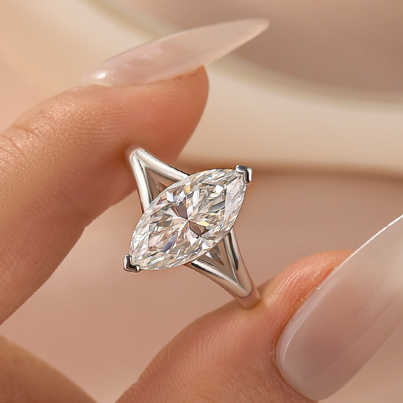 Aurevyn Moissanite 3.0Ct Marquise Cut Split Shank Engagement Ring Travel Ring In Sterling Silver