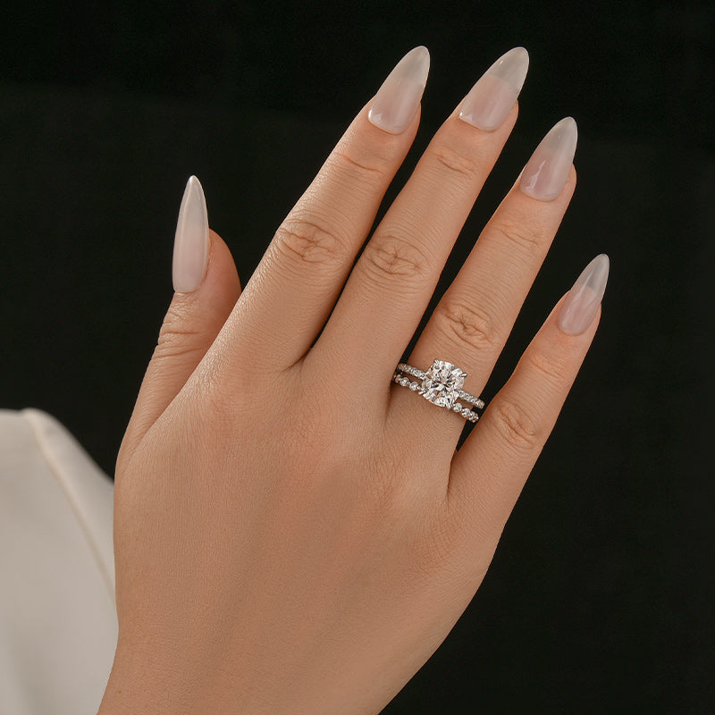 Aurevyn Moissanite 3.0 Ct Cushion Cut White Gold Bridal Ring Set