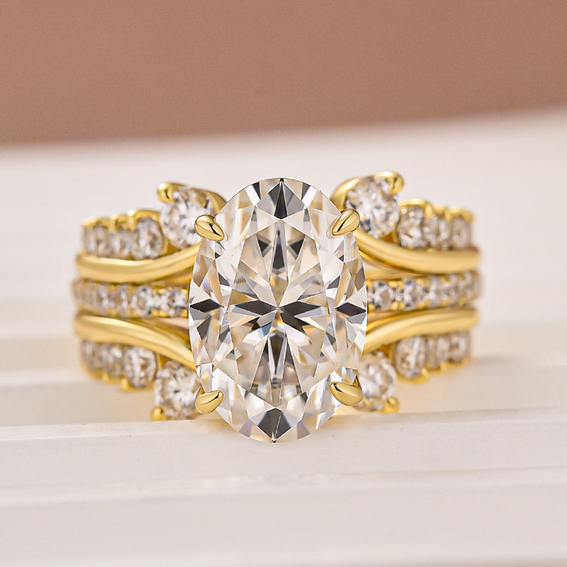 Aurevyn Moissanite 4.0Ct Oval Cut Yellow Gold Wedding Ring with Enhancer Ring