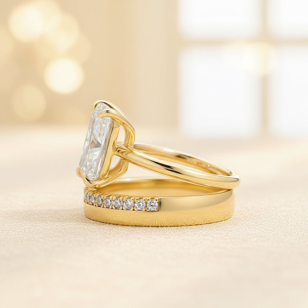 2PC Moissanite 4.5Ct Radiant Cut Solitaire Engagement Ring With Round Cut Wedding Band Wedding Ring Set