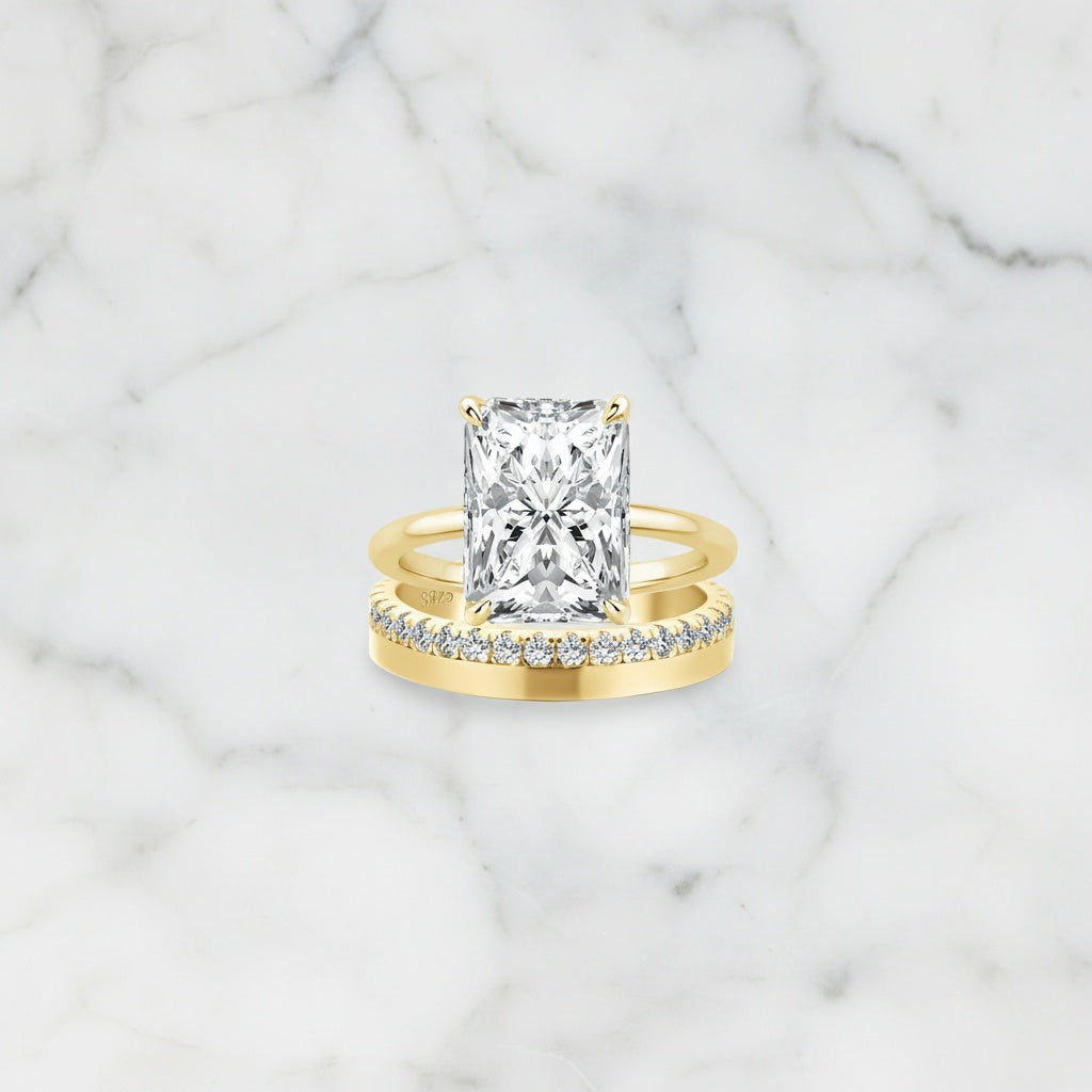 2PC Moissanite 4.5Ct Radiant Cut Solitaire Engagement Ring With Round Cut Wedding Band Wedding Ring Set