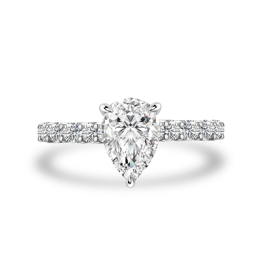 Aurevyn S925 Moissanite 2.0Ct Pear Cut White Gold Engagement Ring