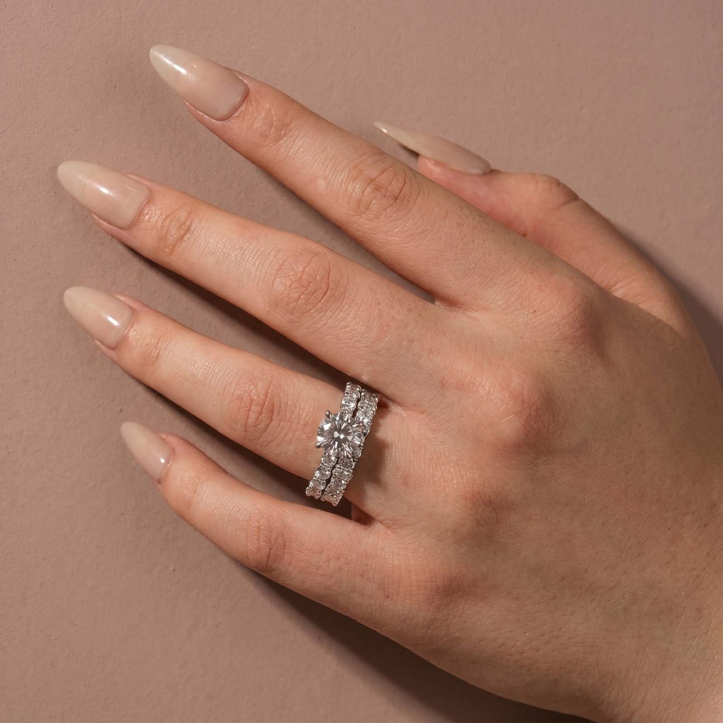 Aurevyn S925 2.0Ct Round Cut 2PC Brival Ring Set Solitaire Promise Ring & Pavé Eternity Band