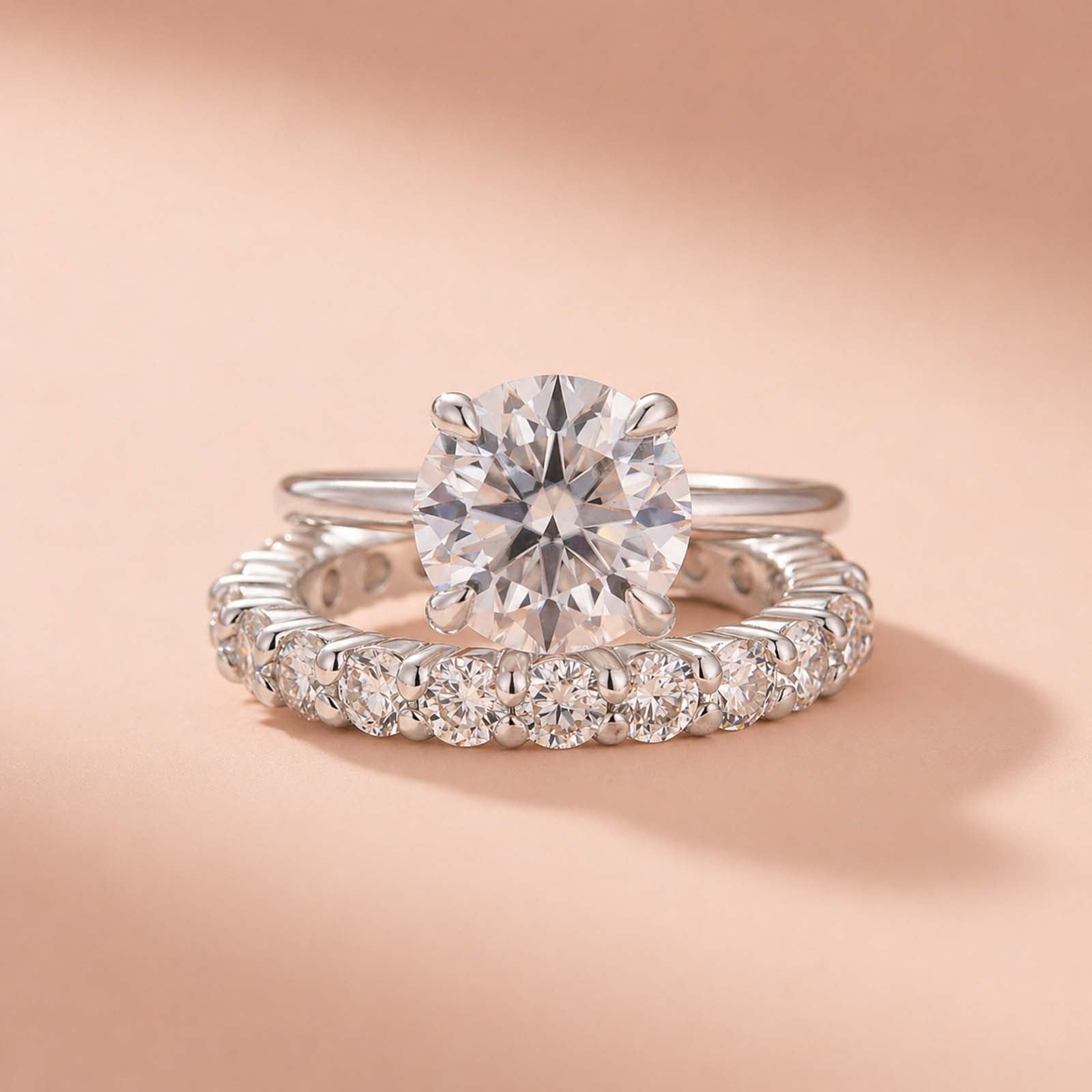 Aurevyn S925 3.0Ct Round Cut 2PC Engagement Ring Set Stackable Ring Set For Women