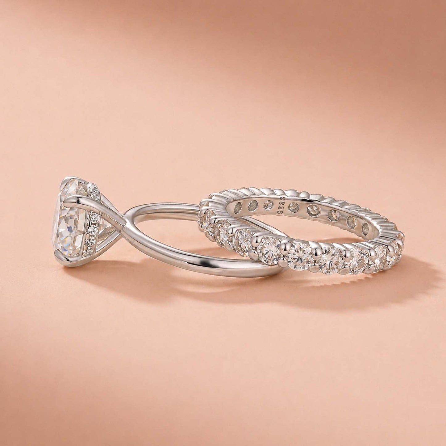 Aurevyn S925 3.0Ct Round Cut 2PC Engagement Ring Set Stackable Ring Set For Women