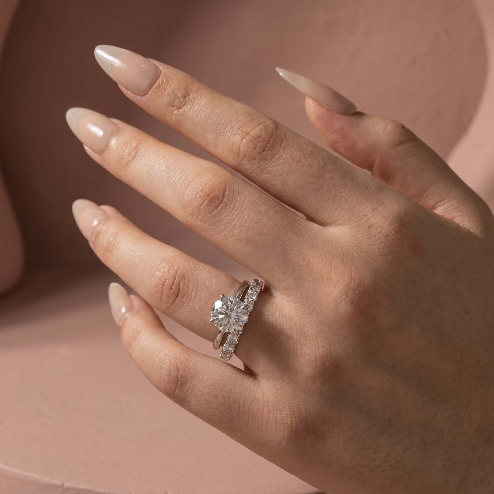 Aurevyn S925 3.0Ct Round Cut 2PC Engagement Ring Set Stackable Ring Set For Women
