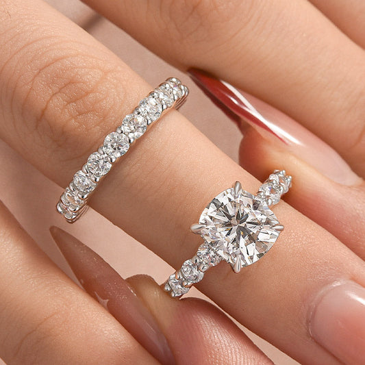 Aurevyn 2.5Ct Cushion Cut Side Stone White Gold Engagement Ring with Pavé Eternity Ring