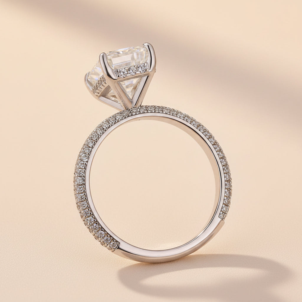 Aurevyn Moissanite Triple Row Pavé 3.5Ct Radiant Cut White Gold Engagement Ring