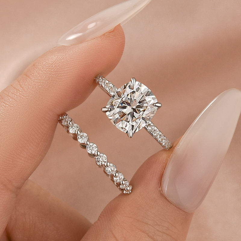 Aurevyn Moissanite 3.0 Ct Cushion Cut White Gold Bridal Ring Set