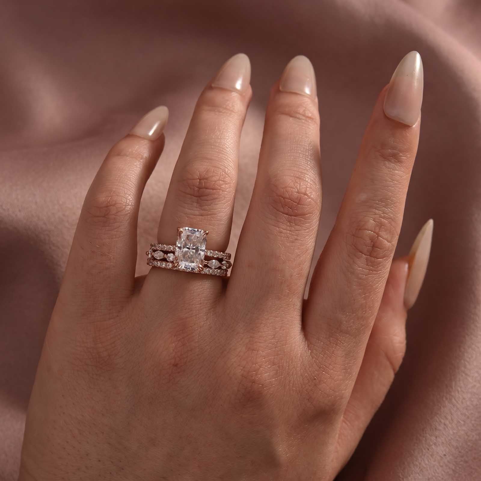 Aurevyn 3.5 Ct Radiant Cut Moissanite Diamond Wedding Ring with Round & Marquise Accents Bands