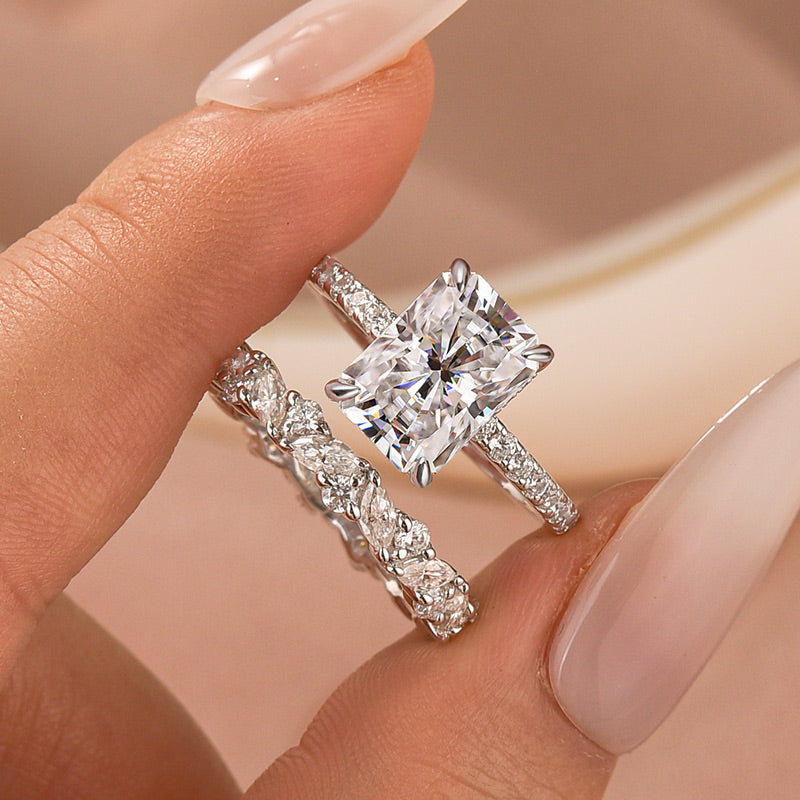 Aurevyn Moissanite 3.5Ct Radiant Cut White Gold Wedding Ring with Round & Marquise Cut Wedding Ring
