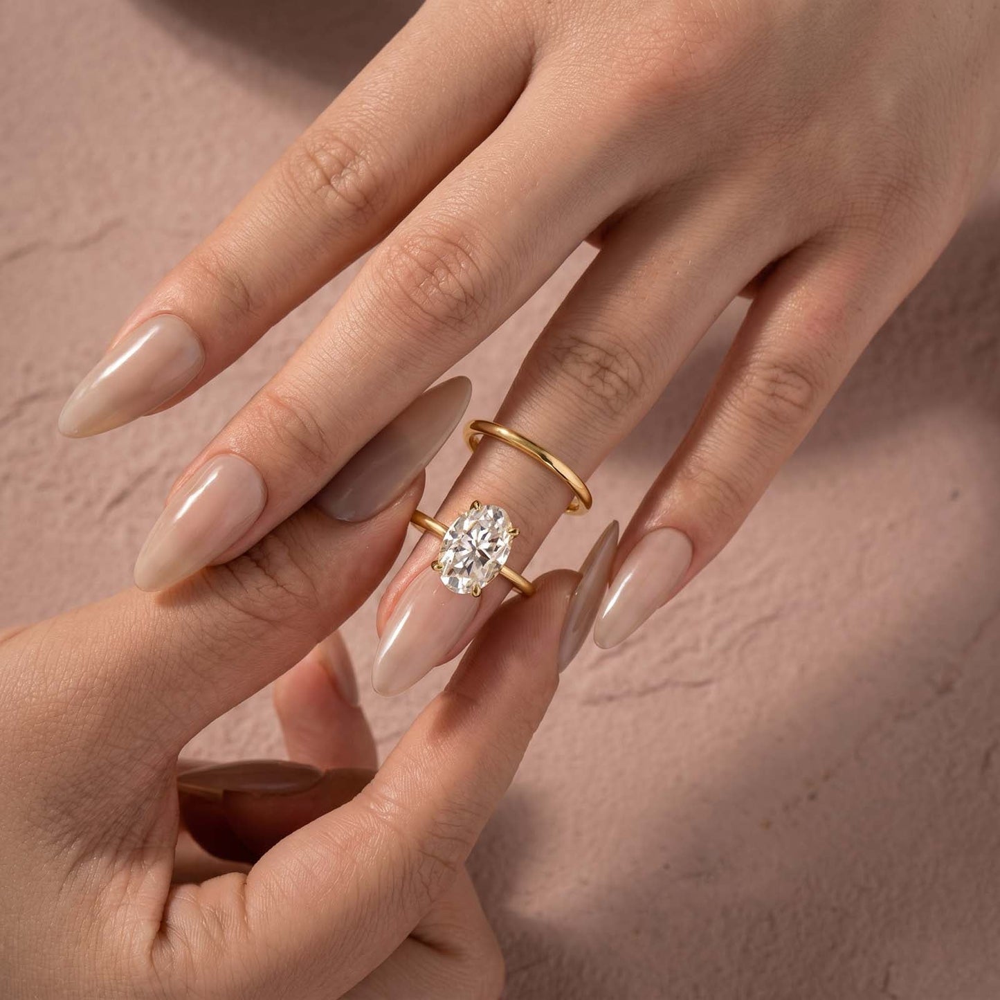 Aurevyn 4.0Ct Solitaire Oval Cut Yellow Gold Engagement Ring with Plain Wedding Band