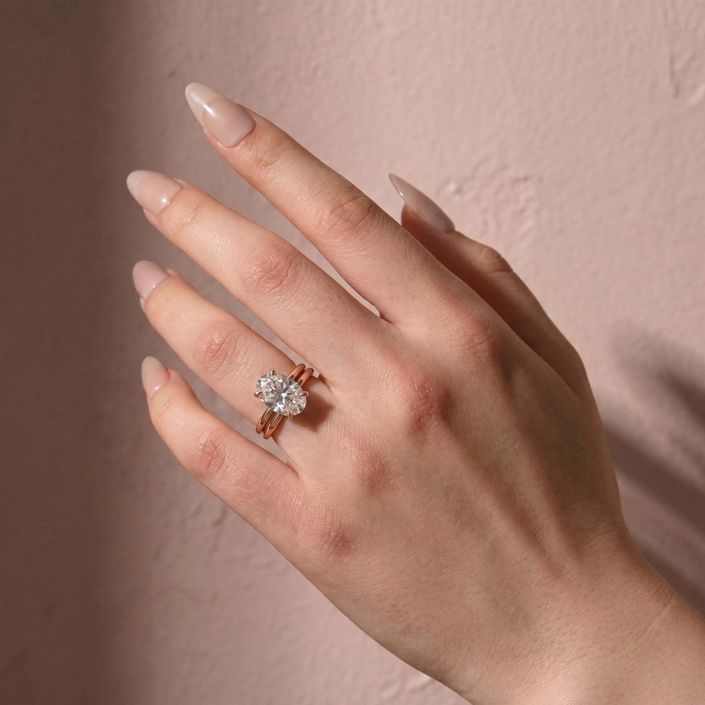 Aurevyn 4.0Ct Solitaire Oval Cut Rose Gold Engagement Ring with Plain Wedding Band