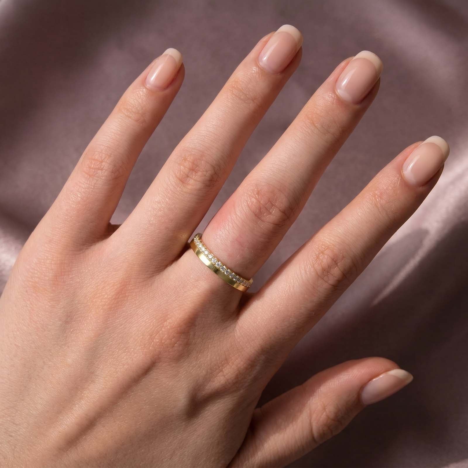 Aurevyn S925 0.48ct Round Brilliant Cut Yellow Gold Eternity Wedding Band in Sterling Silver