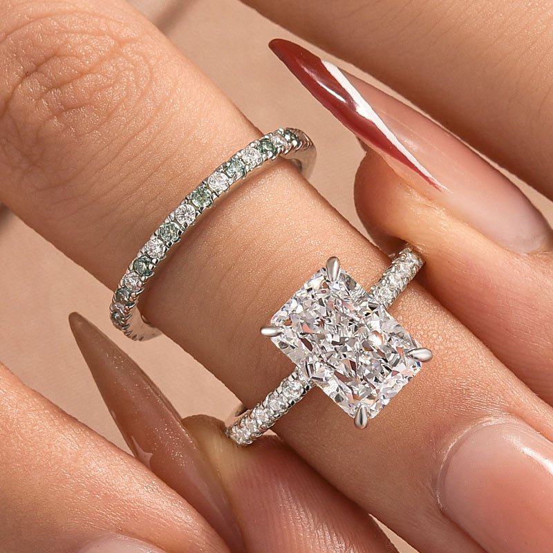 Aurevyn 3.5Ct Radiant Cut Engagement Ring With Green & White Round Cut Wedding Band