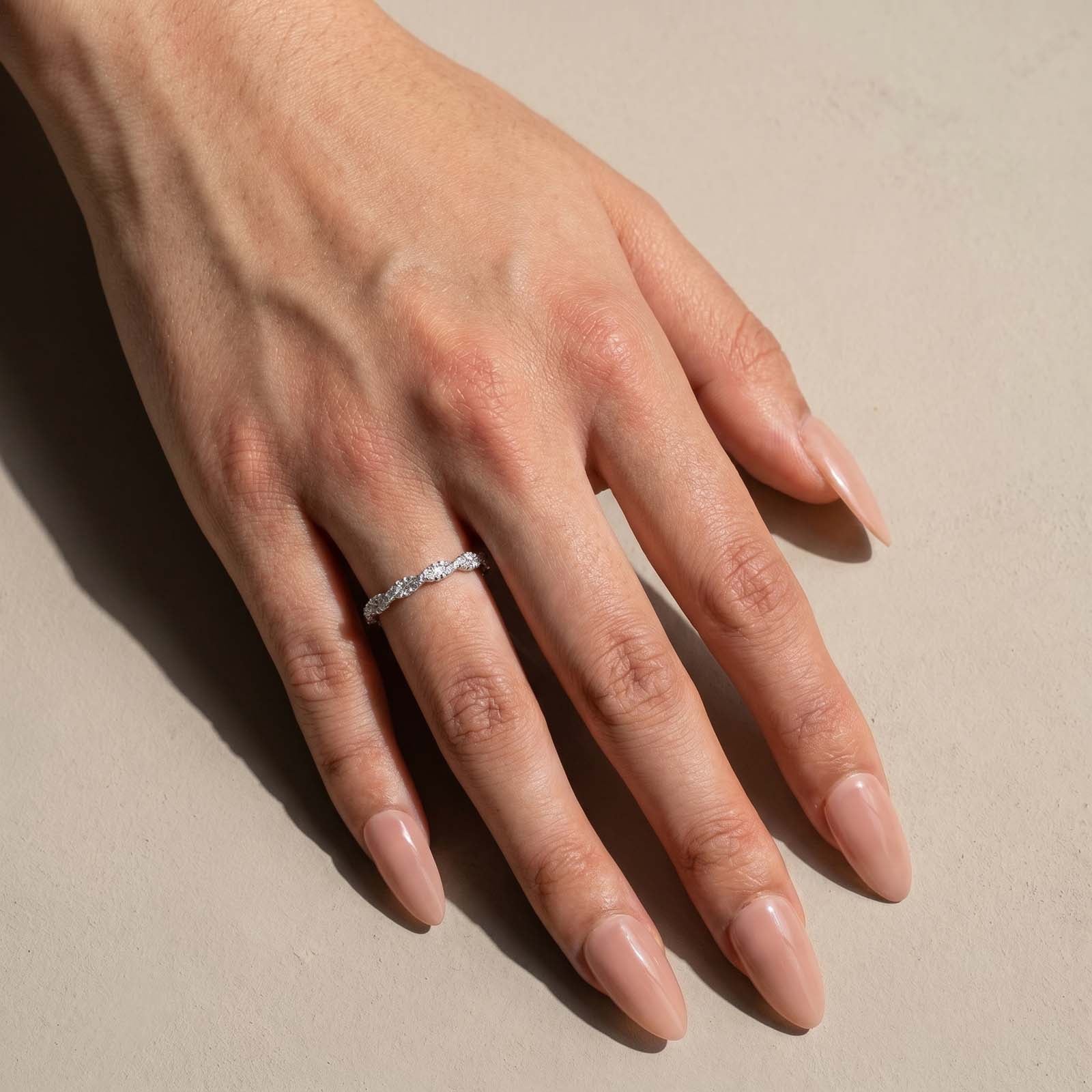 Aurevyn S925 Wave-Shaped Eternity Band In Sterling Silver Stackable Wedding Ring For Women