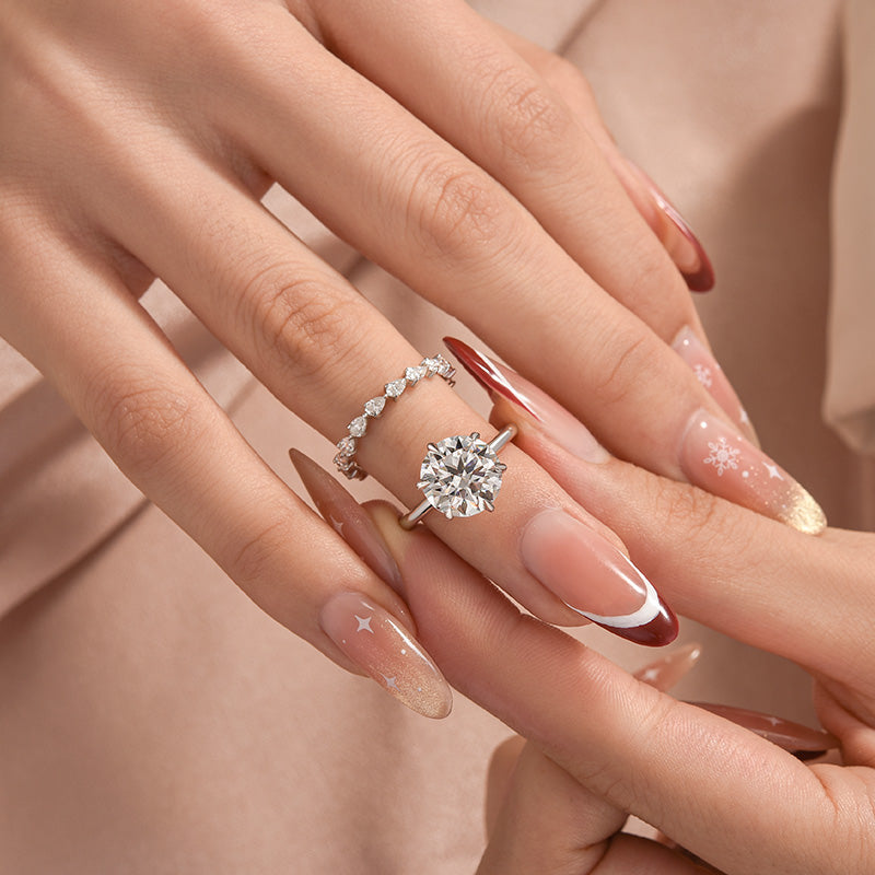 Aurevyn 2PC Moissanite 4.0Ct Round Cut Engagement Ring With Pear Cut Wedding Band Wedding Ring Set