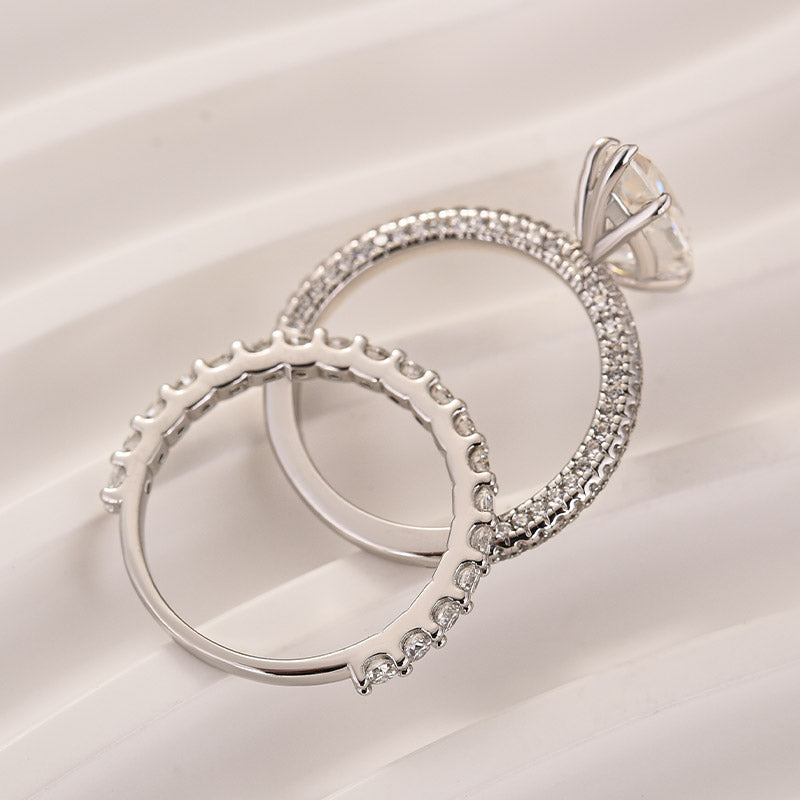 Aurevyn Moissanite 3.0Ct Marquise Cut Pave Three-Sided Band Bridal Ring Set