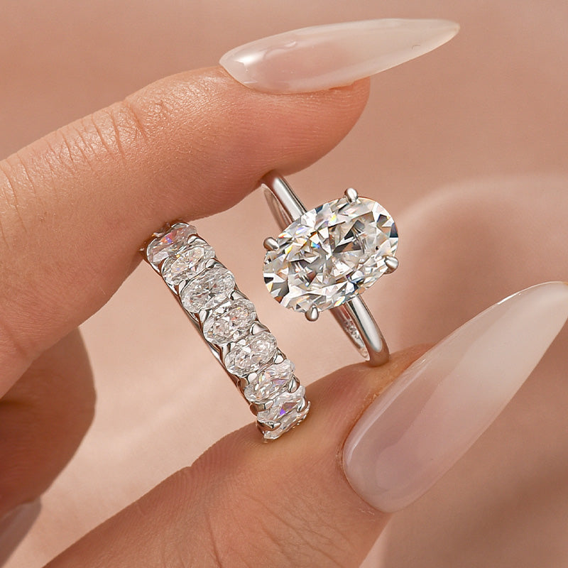 Aurevyn Moissanite 4.0Ct Solitaire Oval Cut Engagement Ring with Half Oval Cut Wedding Band