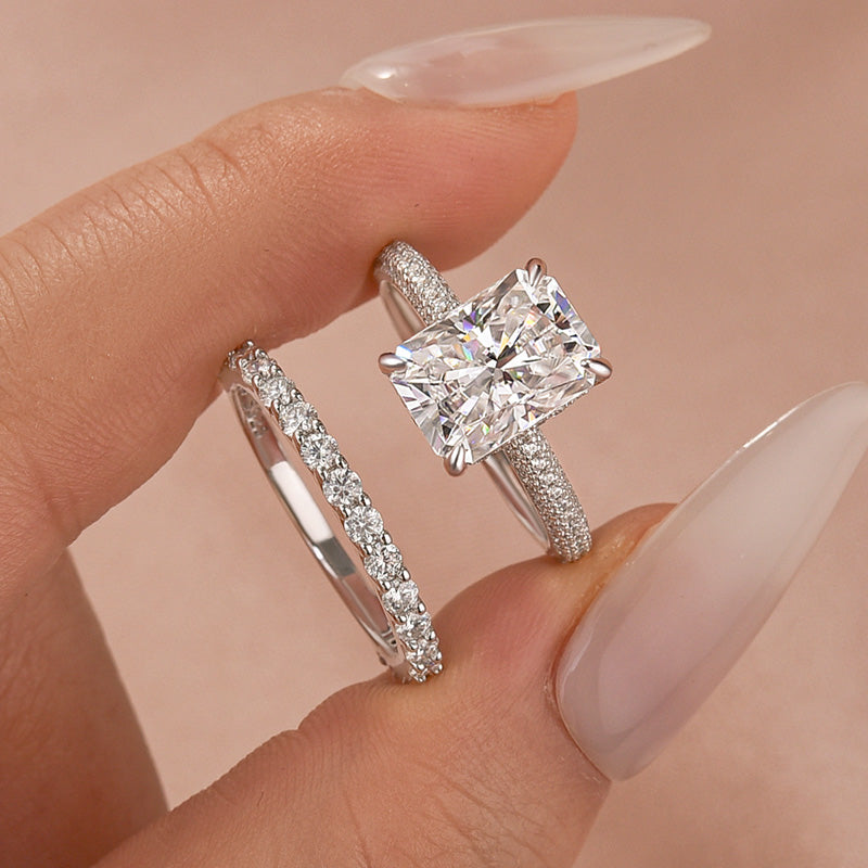 Aurevyn Moissanite 3.5Ct Radiant Cut White Gold Engagement Ring with Pavé Ring
