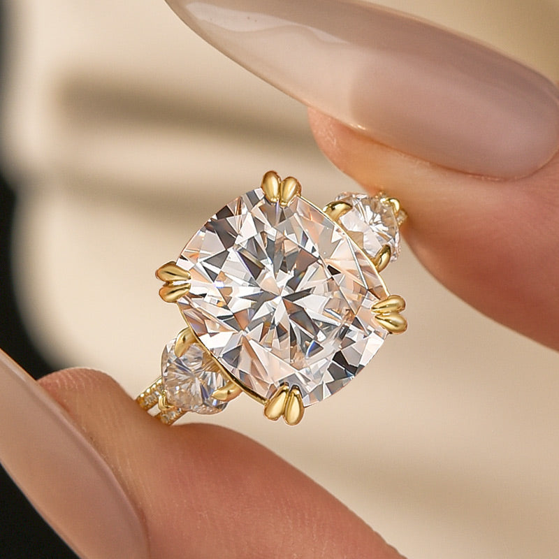 Aurevyn Moissanite 6.0Ct Cushion Cut Three Stone Engagement Ring In Sterling Silver