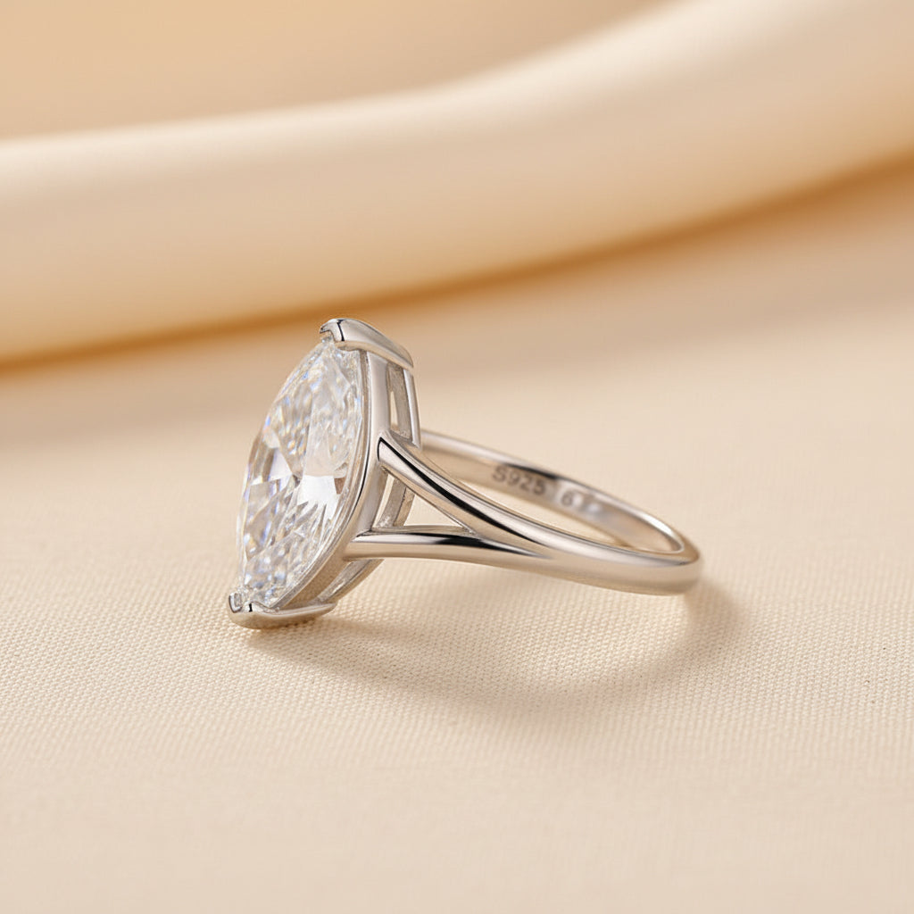 Aurevyn Moissanite 3.0Ct Marquise Cut Split Shank Engagement Ring Travel Ring In Sterling Silver