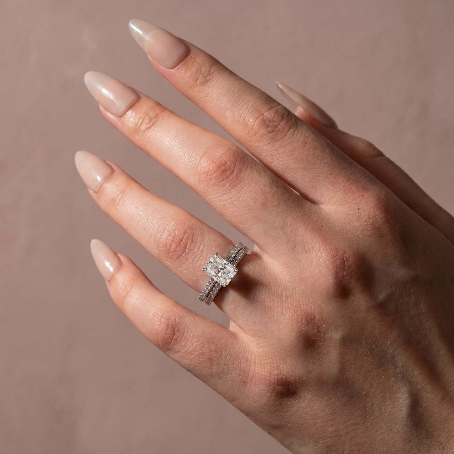 Aurevyn S925 2.0Ct Radiant Cut Engagement Ring Set in Sterling Silver with Pave Wedding Band