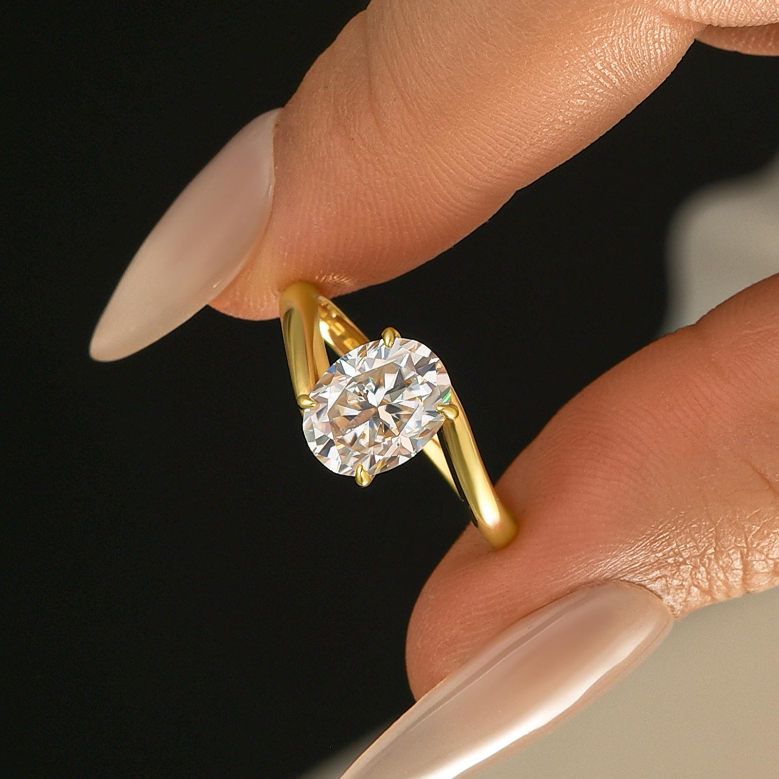 Aurevyn Bypass 2.0Ct/5.5 Ct Oval Cut Solitaire Engagement Ring In 925 Sterling Silver